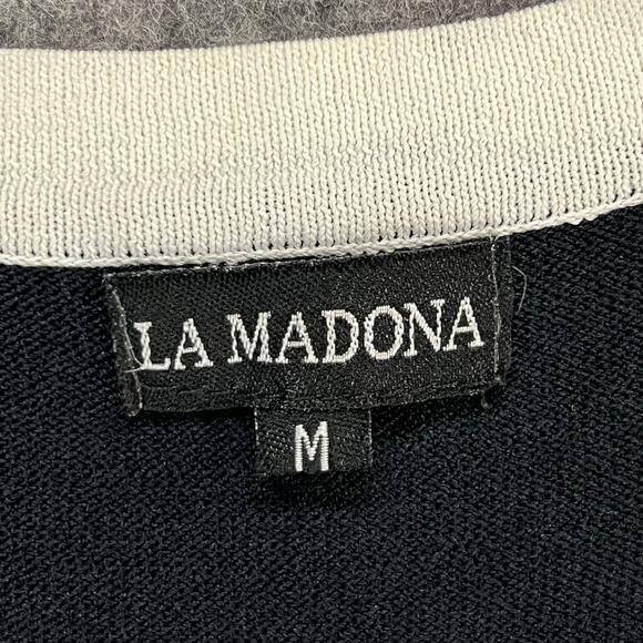 La Madona Y2K Tank Knit Dress M Black White Buttons Stretch Sporty Minimalist - Picture 11 of 13